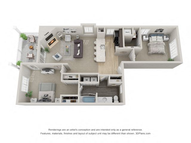 Floor plan for 2 beds, 1 bath, 1000 sqft